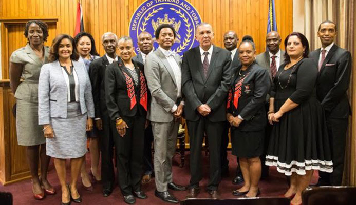 Left to right: Reyah Richardson (Executive member), Giselle La Ronde-West (Executive Member), Racquel Moses (Trustee), Dr. Terry Ali (Vice President), Diane Henderson (Vice President), Ephraim Serrette (Vice President), Brian Lewis (President), His Excellency Anthony Carmona, Curtis Nero (Treasurer), Annette Knott (Secretary General), Dave Williams (Trustee), Nadine Seemongal (Assistant Secretary General), Wendell Constantine (Executive Member).