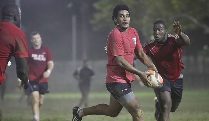 FLASHBACK: Fiji-born Sefanaia Waqa runs with the ball during a national training session earlier this year. Waqa is on the TT team currently competing at the Rugby Americas North Sevens Championship in Barbados. PHOTO BY ALLAN V CRANE/CA-IMAGES
