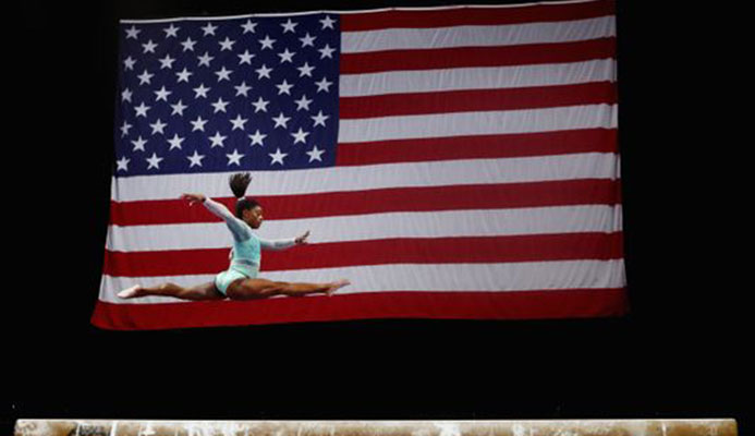 (Photo: Tim Bradbury, Getty Images) Simone Biles competes during the U.S. Gymnastics Championships 2018 at TD Garden on Aug. 19 in Boston.