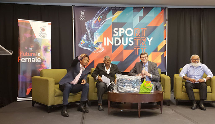 TTOC president Brian Lewis, from left, journalist/moderator Franka Philip, feature speaker Dale Neuberger, Dr Anand Rampersad present during a panel discussion at the TTOC’s Sport Industry TT Conference at the Hyatt Regency in Port-of-Spain, yesterday.