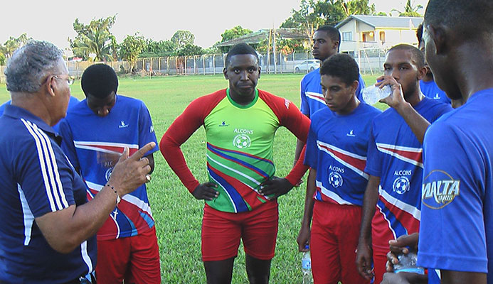 Coach Alvin Corneal conducts a training session in Brazil 2014.