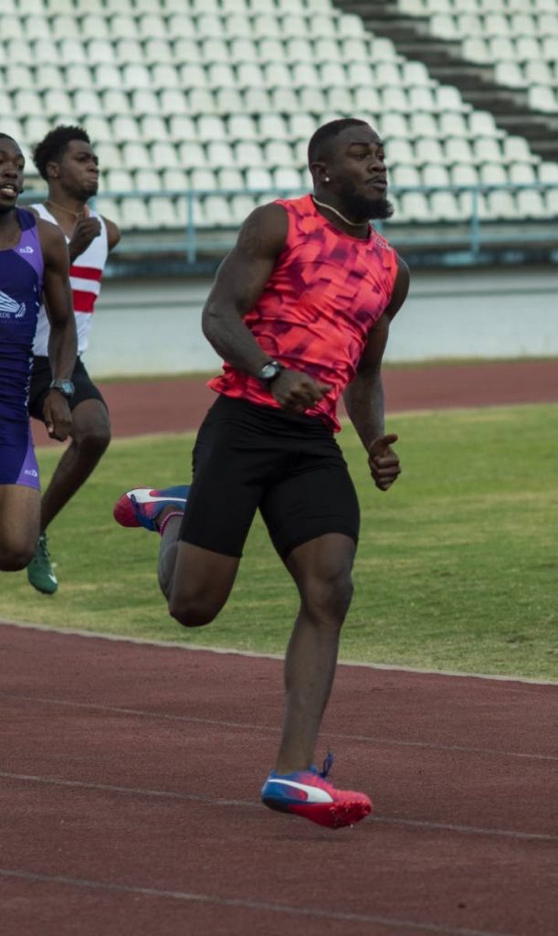 Josiah Patrice in action at the NAAA Series 4 track meet, at the Larry Gomes Stadium, Malabar, Arima, on February 8, 2020, when he set a new personal best for the 200 metres of 22.23 seconds. Photo by Dennis Allen for @TTGameplan - Dennis Allen/@TTGameplan