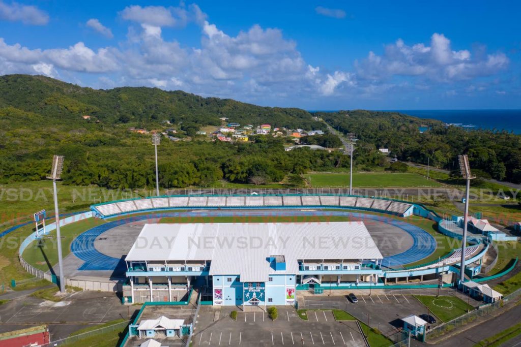 An aerial photograph of the Dwight Yorke Stadium, at Scarborough, Tobago. - Photo by Jeff K. Mayers