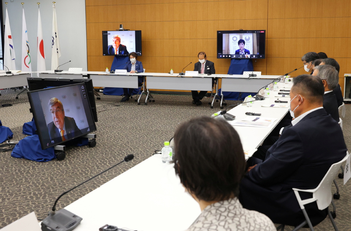 International Olympic Committee (IOC) president Thomas Bach delivers an opening speech on a screen at a meeting of the IOC Coordination Commission for the Tokyo 2020 Olympics, in Tokyo, Japan, May 19, 2021. [Photo/Agencies]