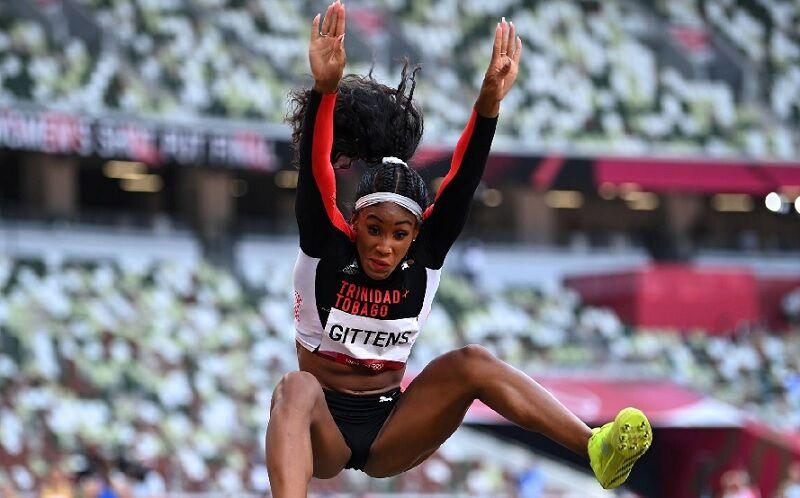 Trinidad and Tobago's Tyra Gittens in action during the qualifying round of the women's long jump at the Olympic Stadium in Tokyo, Japan on Sunday. Photo: Reuters/Dylan Martinez