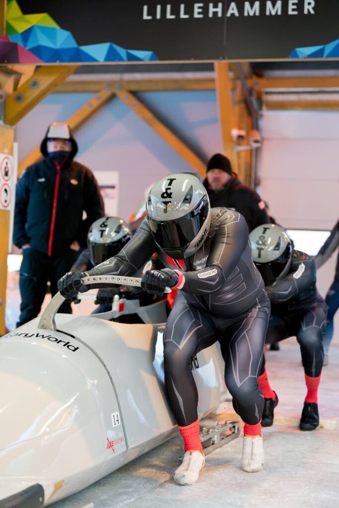 TT's Axel Brown, Nicholas King, Xaverri Williams and De Aundre John in action at the bobsleigh Europe Cup. - Courtesy TT Bobsleigh (Image obtained at newsday.co.tt)