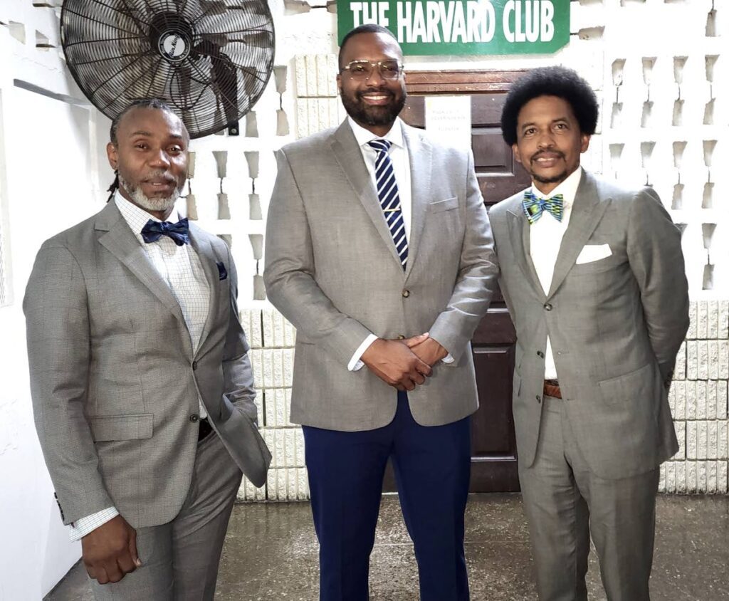 The Harvard Club president Brian Lewis, right, with Port of Spain Mayor Chinua Alleyne, centre, and honorary secretary Roger McLean at the club's anniversary celebrations on Saturday in Port of Spain. Photo courtesy Joan Rampersad Facebook - (Image obtained at newsday.co.tt)