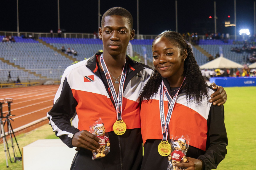 FILE - T&T's gold medal winning siblings Tyrique and Tenique Vincent at last year's Carifta Games.  Daniel Prentice (Image obtained at guardian.co.tt)