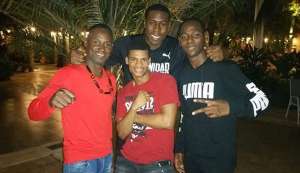Qualifiers……T&T boxers Aaron Prince, left, Nigel Paul, back/centre, Tyron Thomas, right and Michael Alexander, front/centre, pose for a photo after qualifying for the Pan Am Games last week Qualifiers……T&T boxers Aaron Prince, left, Nigel Paul, back/centre, Tyron Thomas, right and Michael Alexander, front/centre, pose for a photo after qualifying for the Pan Am Games last week